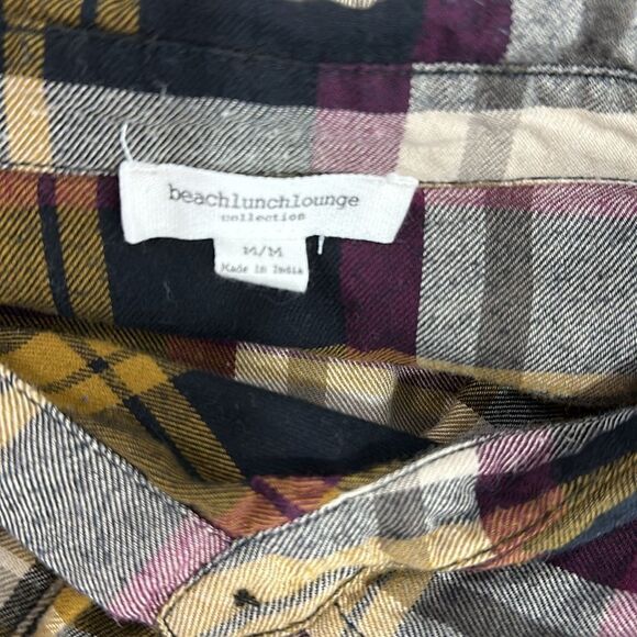 Beachlunchlounge Plaid Frayed Hem Long Sleeve Button Down Shirt Size M - Picture 5 of 9